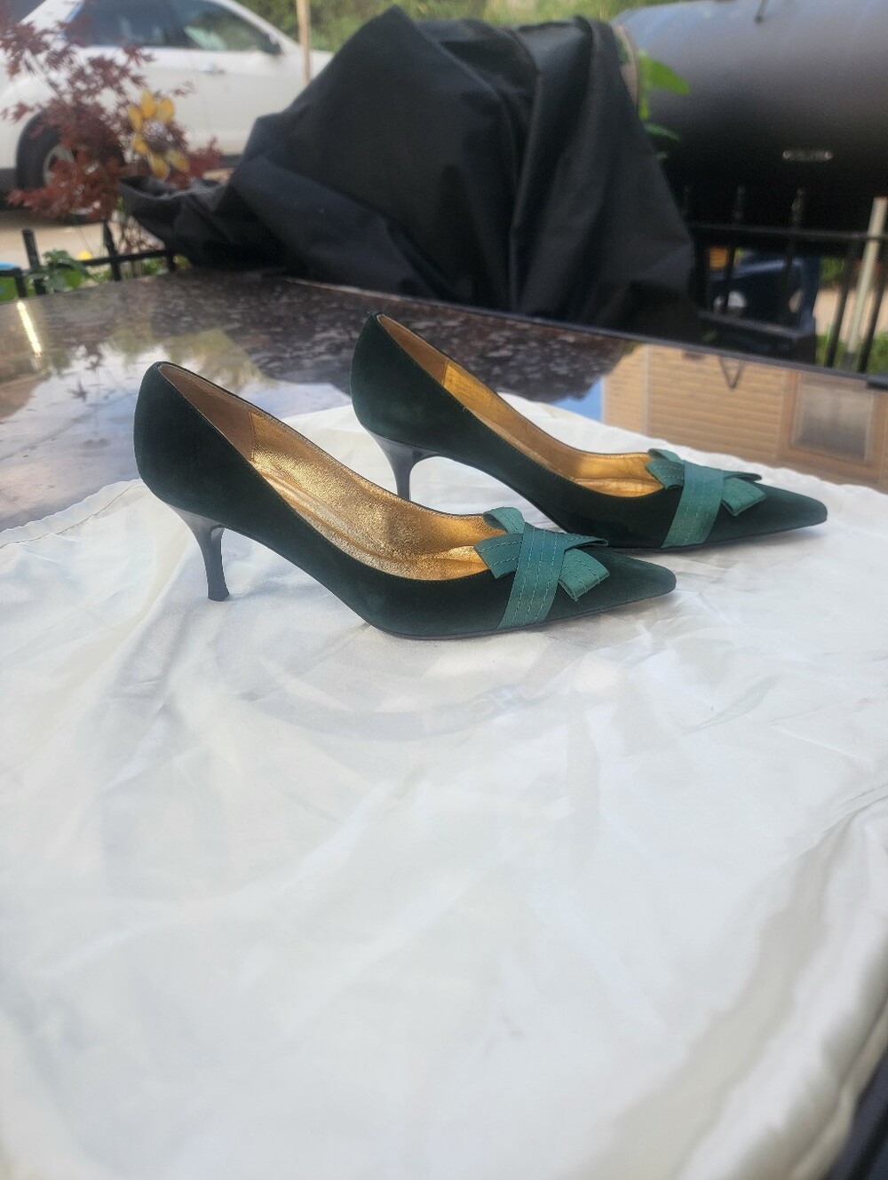 Claudia Ciuti Green Suede Bow Pointed Toe Pumps 9M Made in Italy